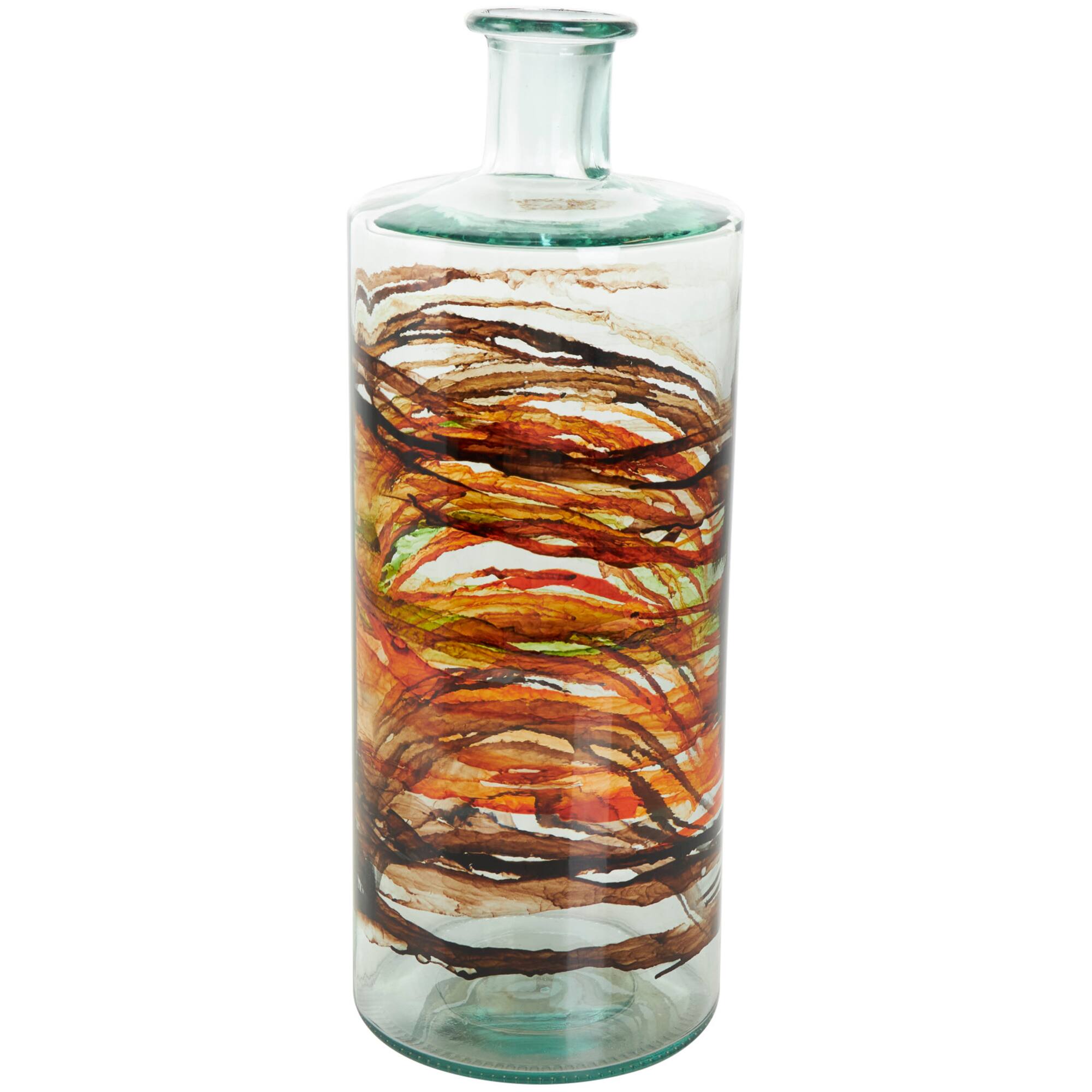 16" Orange & Brown Swirl Spanish Bottle Vase